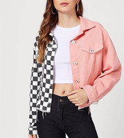 Blouson bombardier rose en jean bicolore pour femmes de haute qualité pour femmes