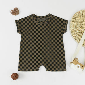Ropa de Bebé Recién Nacido con Estampado de Tablero de Ajedrez a Cuadros, Mono de Manga Corta, Venta al Por Mayor de Fábrica - Product Image 3