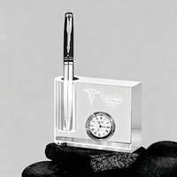 Porte-stylo en cristal noble personnalisé avec logo, horloge et globe pour la décoration de bureau, cadeau d'affaires