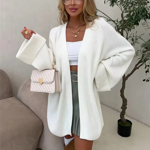 Cárdigan de ganchillo en blanco de alta calidad, abrigo informal grueso con frente abierto, ropa de punto, suéteres lisos, chaquetas, cárdigan de punto para <span class=keywords><strong>mujer</strong></span> - Product Image 1