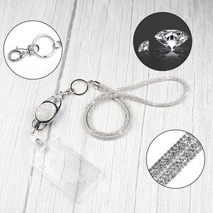 Cross-border white rhinestone-encrusted retractable <b>ID</b> tag <b>holder</b> with sparkly neck strap and lanyard, double-sided transparent - Product Image 2