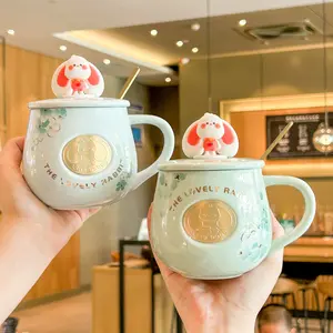 可爱兔子杯母亲节礼品杯带盖勺高级爱心陶瓷家用咖啡杯