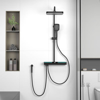 Robinets de commande de douche thermostatiques numériques à 4 fonctions de luxe Système de bain à effet pluie en laiton Tête de clé de piano Mélangeur à jet LED Jet de piano
