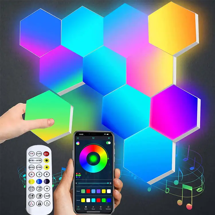 Rgb Licht Led Zeshoekige Lampen Modulaire Gevoelige Verwijderbare Quantum Modulaire Touch Honingraat Usb Smart Hexagon Led Paneellamp