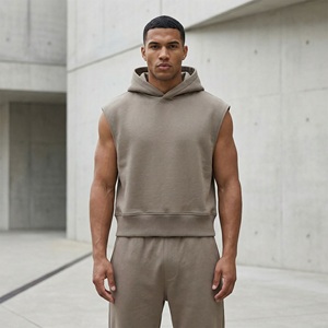 <span class=keywords><strong>Sudadera</strong></span> con capucha de lujo sin cordones, estilo streetwear, de felpa francesa de 420 g/m², sin mangas, extragrande, holgada y corta, OEM sin marca - Product Image 3