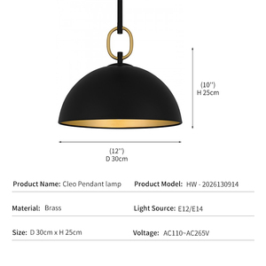 Lampada a Sospensione Moderna, Decorazione Nordica per Cucina, Paralume a Cupola in Metallo Nero Opaco, Asta LED con Collegamenti in Ottone, Lampada Industriale Sospesa - Product Image 4