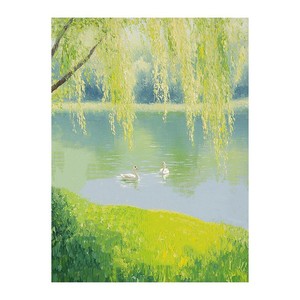 Pintura al Óleo Pintada a Mano, Paisaje Primaveral con Cisnes y Sauce, Estilo Impresionista, Arte para Pared de Sala de Estar, Sin Marco, 100% Hecho a Mano - Product Image 5