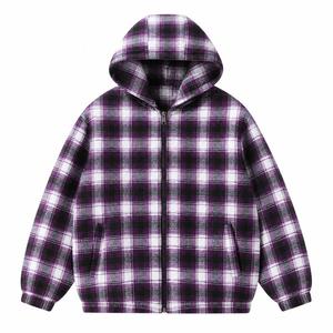 Sweat-shirt à capuche zippé pour homme, 100% coton, imprimé numérique, coupe classique, pour l'hiver, à carreaux blancs, en flanelle, décontracté - Product Image 6