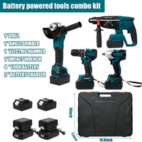 Ensemble combiné sans fil au lithium 21V avec perceuse à percussion sans balais, meuleuse d'angle, marteau perforateur, tournevis, boîte d'accessoires en plastique OEM