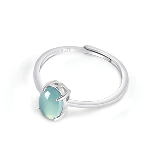 S925 silver natural A-grade jadeite blue water oval egg-shaped <b>ring</b>, ice-grade jade, women's <b>ring</b>, <b>adjustable</b> design - Product Image 2