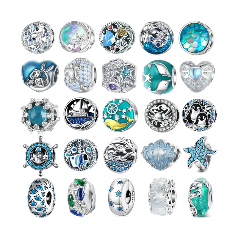 Vente en gros Charm Ocean Series 925 Sterling Silver Mermaid Bracelet Perlé Underwater World DIY Accessoires de bijoux pour femmes