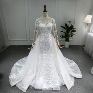 Vestido de Novia Moderno Africano Modesto con Apliques Florales y Manga Larga, Vestido de Novia Línea A para Mujer LSBH22 - Product Image 2