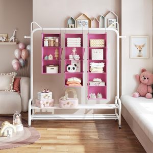 Hanging Closet Organizer 5 <b>Shelf</b> Light Pink Fabric Storage <b>Shelves</b> For Bedroom Neatening <b>Hook</b> Type - Product Image 5