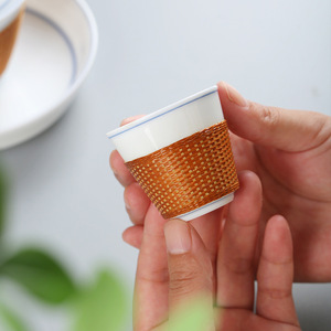 Chinese Style Bamboo Woven Porcelain Teacup And Gaiwan <b>Set</b> For Kung Fu <b>Tea</b> With Lid White Porcelain Cylinder Shape - Product Image 4