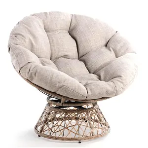 Sillas modernas para exteriores, Sala <span class=keywords><strong>de</strong></span> Lectura, dormitorio, sillas giratorias, sillón ergonómico <span class=keywords><strong>de</strong></span> mimbre Papasan con cojín marrón, Base marrón - Product Image 1