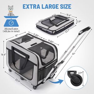Premium Extra Large doppio trasportino per animali da compagnia rotolamento per cani di piccola taglia gatti poliestere trasportino trasporto gatti 2 gatti supporto - Product Image 2