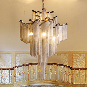 Lustre de luxo moderno suspensão luminária corrente alumínio pingente lâmpada borla lustres luz pingentes modernos - Product Image 2