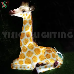 Jardim ao ar livre Decoração Fibra De Vidro Led Acrílico Girafa Escultura Resina Animal Motivo Luzes