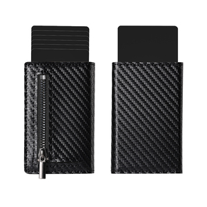 Casekey Wholesale Men Thin Carbon Fiber Leather <b>Wallet</b> Mini Slim RFID Protection Metal Smart Card <b>Holder</b> With Coin Zipper Pocket - Product Image 2