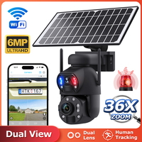 Caméra PTZ solaire à double vision avec zoom optique 36X, 6MP, 4G WiFi, CMOS, IP66, vision nocturne