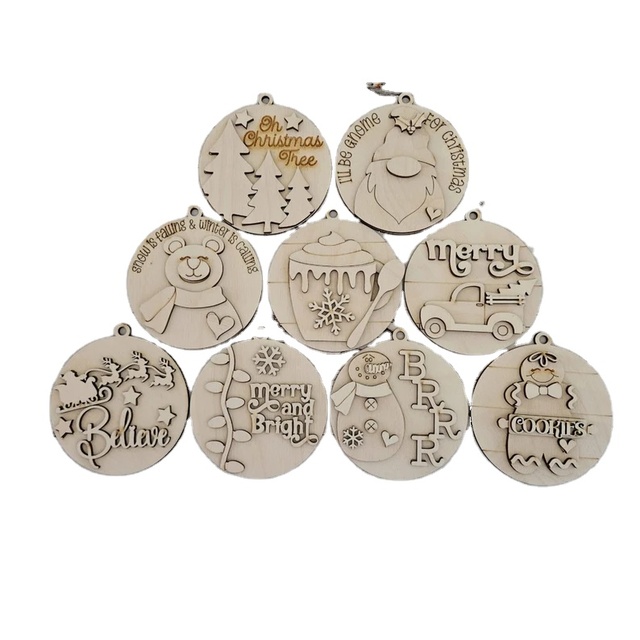 Laser Cut Plywood Wooden Christmas Tree Unfinished Christmas Ornaments