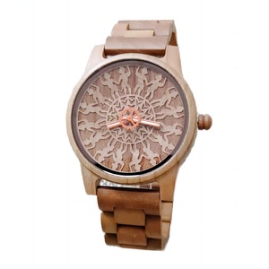 นาฬิกาข้อมือไม้กองไฟเต้นรำจิตวิญญาณความเฉลียวฉลาดของธรรมชาติโบราณเรียบง่ายสง่างามเว้านูนแกะสลักแก้วควอตซ์ - Product Image 6