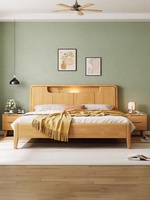 Lit King Size Moderne Style Nordique en Bois Massif Sculpté à la Main avec Rattan et Fonction de Rangement Relevable pour Chambre Parentale
