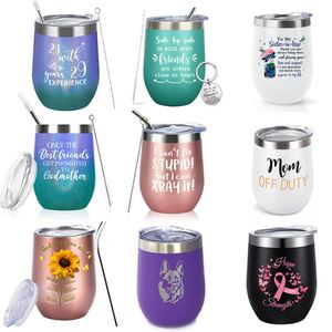 Colored Stainless Steel 12oz Wine Glass Tumbler Cup Travel Mug - Product Image 1