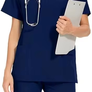 Conjunto de Uniformes Médicos Unisex Resistentes a las Arrugas, con Cuello Alto Elástico, 2 Bolsillos Laterales, 94% Poliéster + 6% Elastano, Tela Twill - Product Image 2