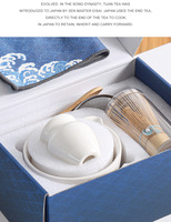 Ensemble de thé matcha Blue Whale personnalisé de 8 à 4 pièces avec bol en céramique peint à la main, style Japandi, ensemble cadeau portable pour les amateurs de thé débutants