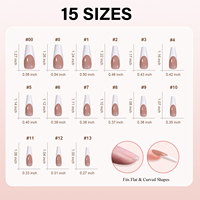 Uñas de Gel Largas Tipo Ataúd Listas para Usar, Diseño Francés Brillante, Set Profesional de 180 Piezas, 15 Tamaños, Fácil de Colocar, para Salón