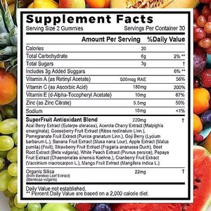 Vitamines gommeuses aux fruits naturels et superaliments avec silicium organique - Plus de 12 fruits pour soutenir l'immunité quotidienne, 60 gommes - Product Image 5