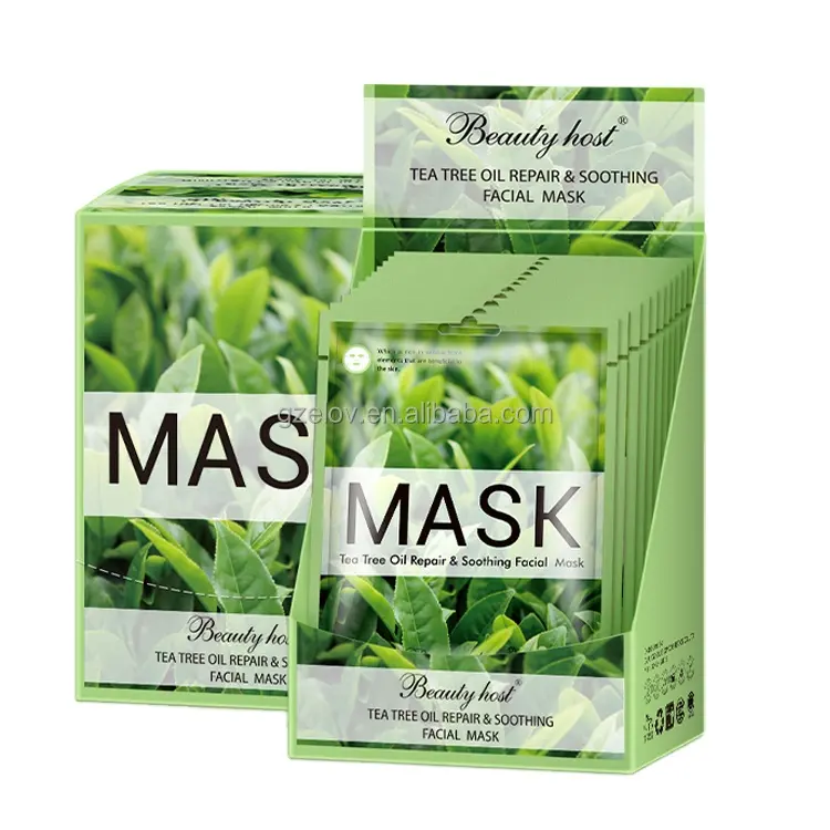 Skincare Tea Tree Oil Repair & Soothing Facial Mask Anti Oxidation Oil Control Green Tea Face Mask Sheet 30ml Cotton Cloth