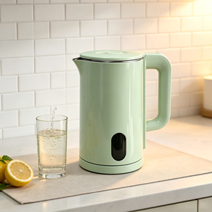 Bouilloire électrique 1,8 L à double paroi, toucher froid, en acier inoxydable 304, 1500 W, ébullition rapide, pour la maison et le bureau - Product Image 1