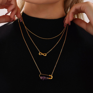 <span class=keywords><strong>Collier</strong></span> à breloques en cristal de guérison avec épingle de sûreté faite à la main <span class=keywords><strong>Collier</strong></span> de perles en acier inoxydable plaqué or 18 carats - Product Image 5