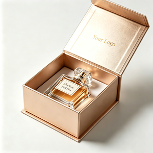 Custom Premium Champagne Gold Cardstock Paper Box Rigid Cardboard Magnetic Closure Perfume Gift Box <b>Packaging</b> with Printed Logo - Product Image 1