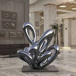 Sculpture d'art abstrait moderne personnalisée en acier inoxydable poli argenté 3D pour jardin extérieur - Product Image 3