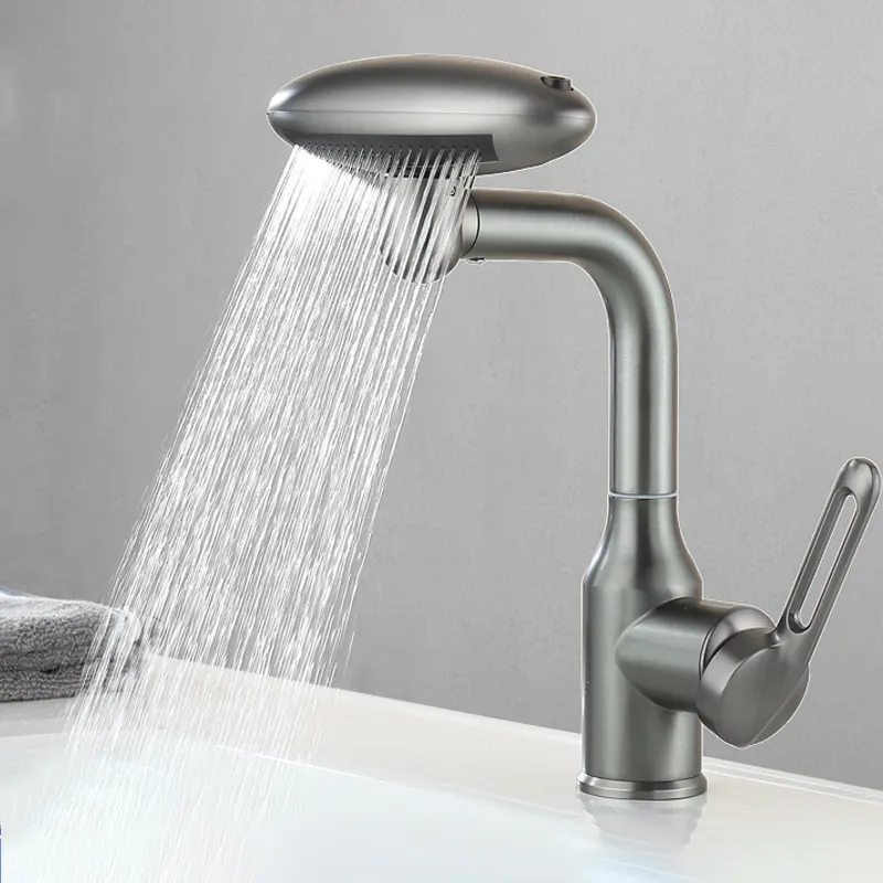 Neuestes Design Pistole grau Deck montiertes Badezimmer heißes kaltes Wasser Wasserhahn Wasserfall-Wasserhahn universeller Mischbatterie-Wasserhahn