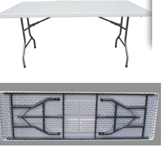 Table pliante en plastique rectangulaire avec cadre en aluminium pour les repas en plein air, patio, bar, cuisine, hôtel, appartement, villa, événements