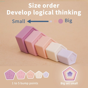 5 uds bebé <span class=keywords><strong>Pentágono</strong></span> silicona apilamiento juguete Montessori Color música diversión educación temprana bloques de construcción juguete regalo recién nacido - Product Image 5