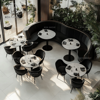 Ensemble table et chaises de restaurant moderne en marbre, demi-cercle incurvé, écologique et durable, avec banquette facile à nettoyer pour café