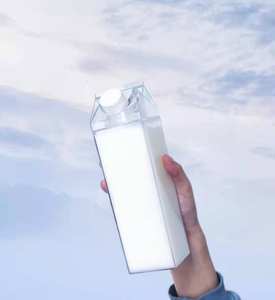 Bouteilles en plastique transparentes en forme de carton de lait de qualité alimentaire sans BPA de 500 ml en vrac avec couvercle - Product Image 5
