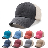 Casquette de baseball en coton et maille à 6 panneaux, style vieilli, délavée, réglable, couleur unie, pour le printemps-été, protection solaire, type trucker