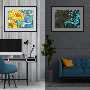 Pintura de diamantes luminosa 5d, venta al por mayor, girasoles <span class=keywords><strong>impresionistas</strong></span>, Kits Diy de diamantes de bordado, decoración de pintura de arte de pared para el hogar - Product Image 2