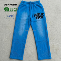 Pantalones Deportivos Personalizados de Alta Calidad con Logotipo de Pedrería, Estilo Urbano, Tejido Francés, Estampado 3D en Relieve, Corte Recto