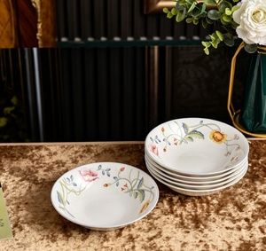 Floral Vine Pattern Ceramic Salad Plate <b>Set</b> 6 <b>Pieces</b> Versatile For Home And Parties - Product Image 5