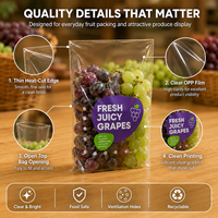 Bolsa Plana con Fuelle Inferior de OPP Transparente de Grado Alimenticio, con Orificios de Ventilación, Antivaho, para Empaque de Uvas Frescas, Antirrotura, para Productos