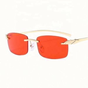 Gafas de Sol de Moda de Lujo al por Mayor 2021, Gafas de Sol Pequeñas sin Marco con Protección UV400 y Montura Metálica para Mujer - Product Image 1