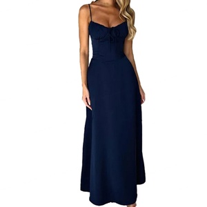 Venta al por mayor OEM personalizado: Nuevo vestido midi de color liso, elegante y de temperamento, con lazo, de tela natural de lujo ligero y ecológico. - Product Image 1