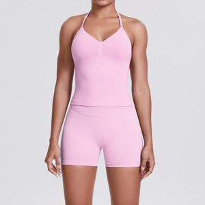 Completo Sportivo da Donna a Tre Pezzi con Effetto Modellante, Top Halter, per Yoga, Fitness e Corsa, Tinta Unita per Attività all'Aperto - Product Image 2